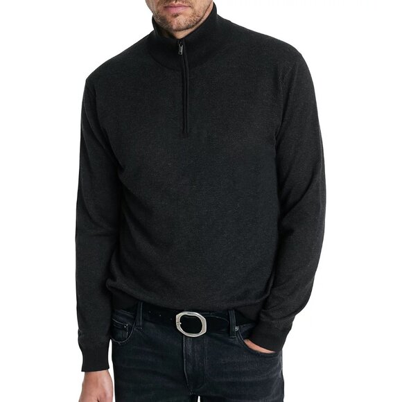 John Varvatos Collection Men's Grand Birdseye 1/4 Zip Mock Neck LS Sweater Black - Picture 1 of 7
